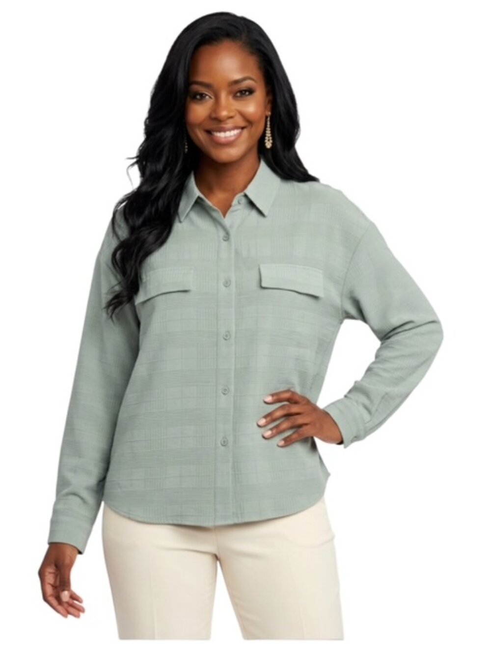 The Korner Small Long Sleeve Button Down Lightweight Textured Green  Shirt NWT